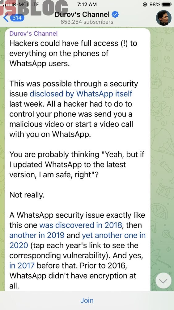 عکس | حمله باورنکردنی مالک تلگرام به واتساپ ! 